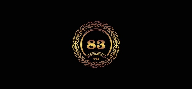 Vector 83st anniversary logo with ring and frame gold color and black background