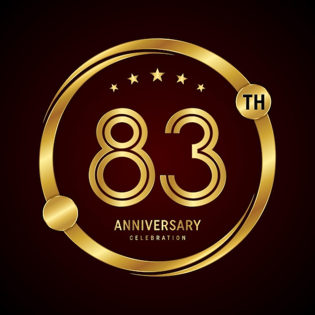 83th anniversary logo design with golden ring and number Vector template illustration