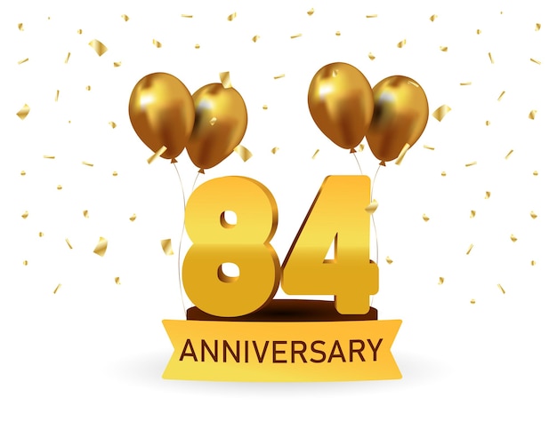 84 numeri d'oro dell'anniversario con coriandoli dorati modello di festa per l'evento dell'anniversario