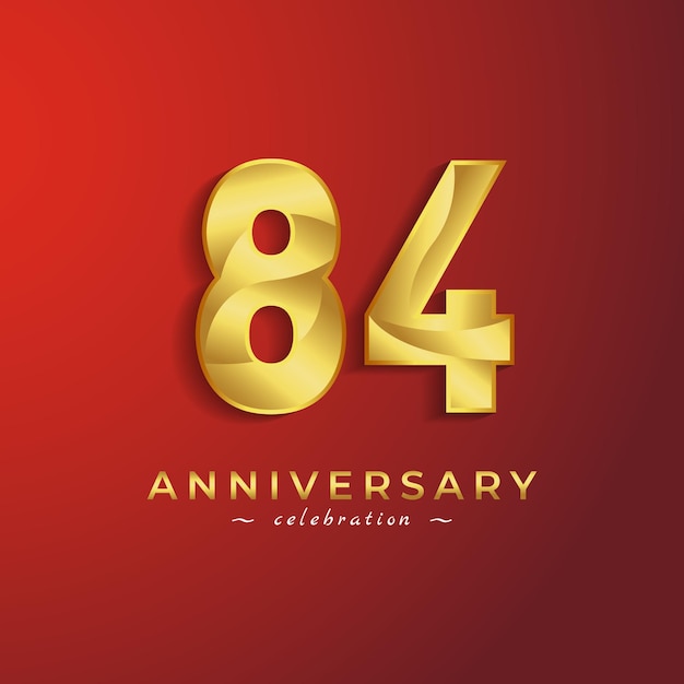 赤い背景で隔離のお祝いのための黄金の光沢のある色で84周年記念のお祝い
