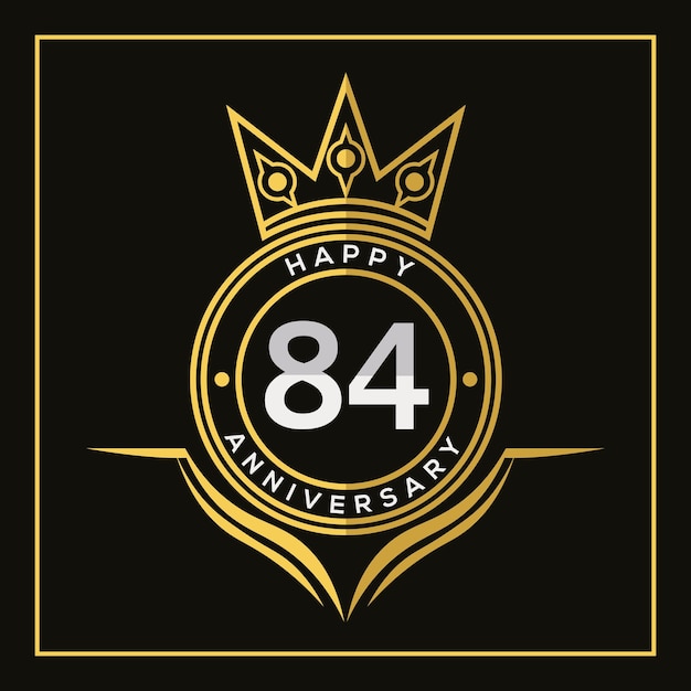 84 years anniversary design with crown  template. Vector and illustration. Anniversary logo.