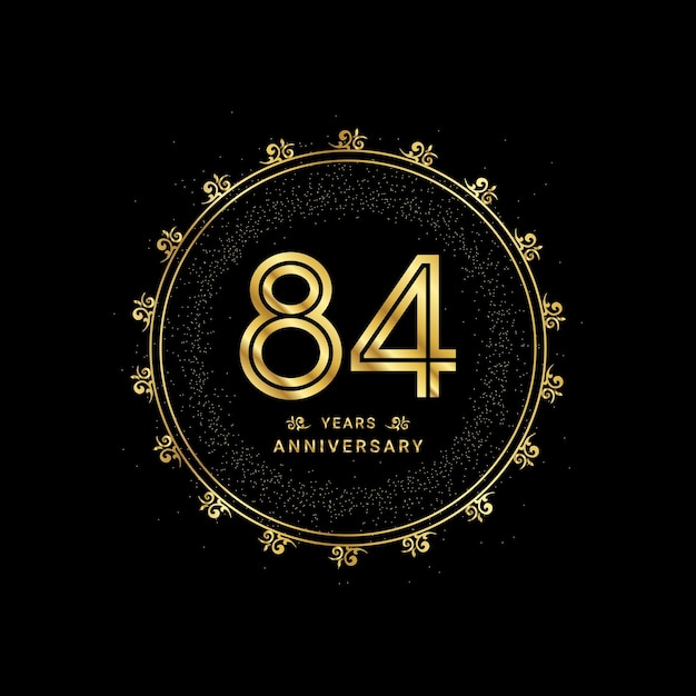 84 years anniversary with a golden number in a classic floral design template