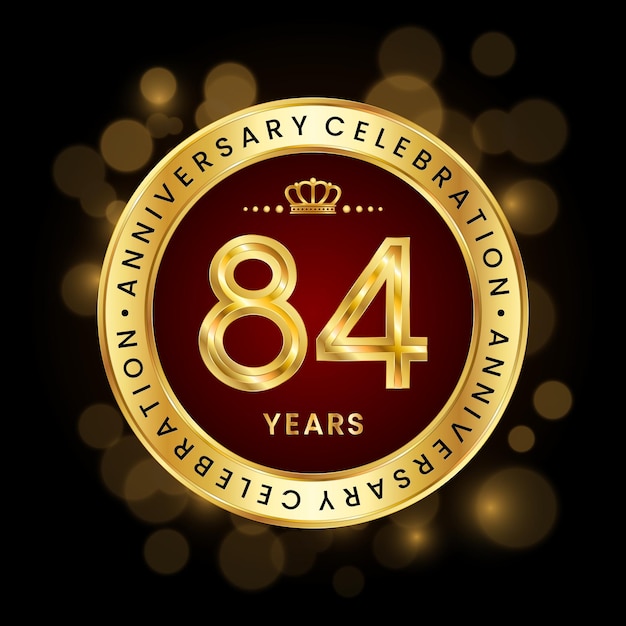 84e verjaardag viering logo ontwerp met gouden embleem stijl Logo vector sjabloon