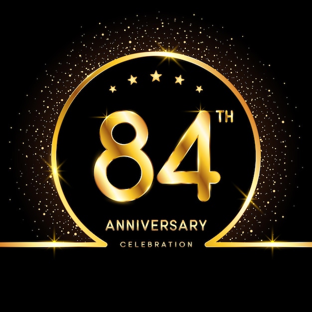 84th Anniversary Logotype Golden anniversary logo design with golden number Logo Vector Template