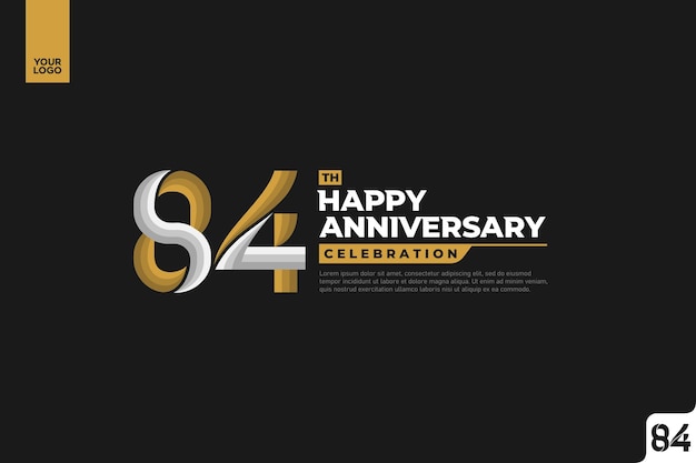 84th happy anniversary celebration with gold and silver on black background