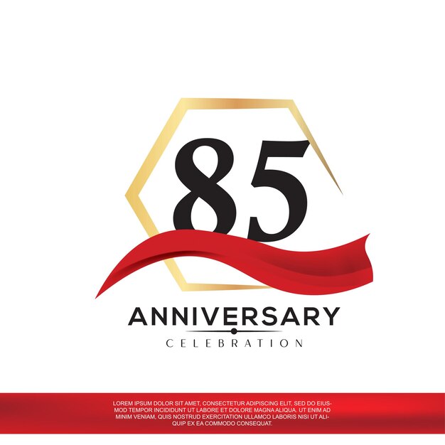 85 years anniversary celebration design. anniversary elegance golden and black logo with red ribbon