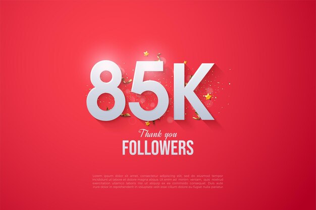 85k followers on a red background.