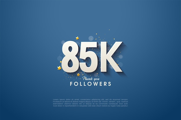 85k followers with celebratory glitter sprinkles background.