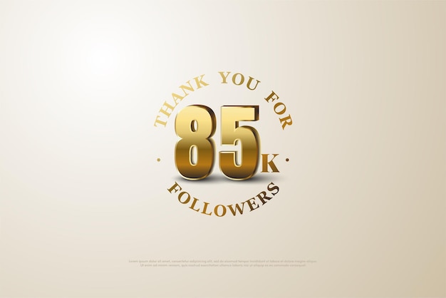 85k followers with standing 3d figure illustration.