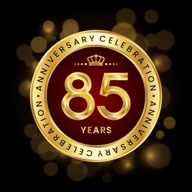 85th Anniversary Celebration logo design with golden emblem style Logo vector template