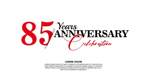 85th anniversary celebration vector template jubilee with red on white background abstract design