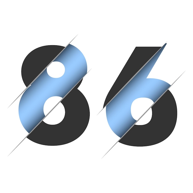 86 number, 3d cut design. Icon for celebration design. Vector typography. Creative black design.