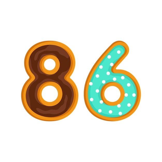 Vector 86 number sweet glazed doughnut vector illustration