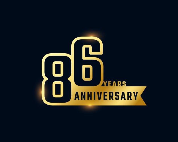 86 Year Anniversary Celebration with Shiny Outline Number Golden Color Isolated on Dark Background