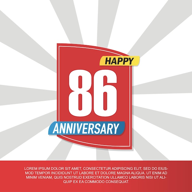 86 years anniversary icon logo design with red and white emblem on white background