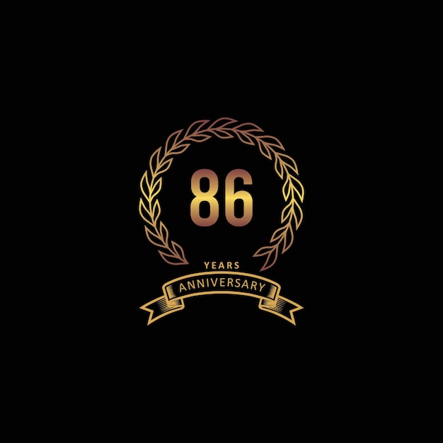 86e verjaardagslogo met gouden en zwarte achtergrond