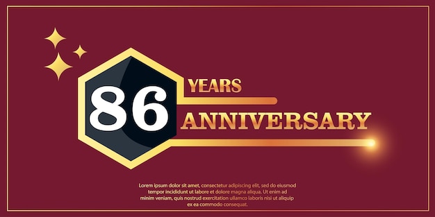 Vettore 86° anniversario stile logotipo color oro con forma esagonale su sfondo rosso