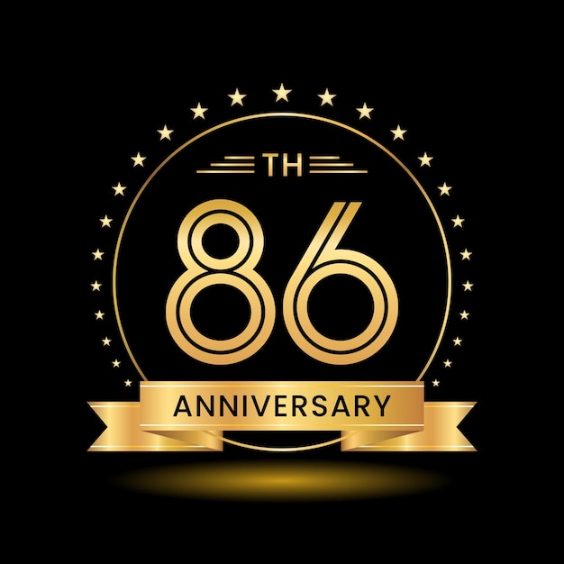 86th Anniversary logo design Golden number concept design Line Art style Logo Vector Template