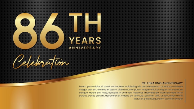 86th anniversary template design in gold color isolated on a black and gold texture background