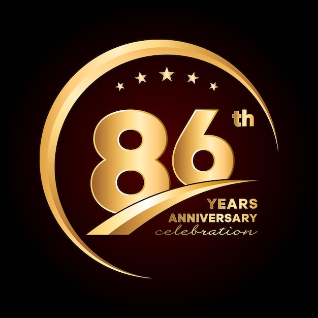 86th anniversary template design with gold color number and ring
