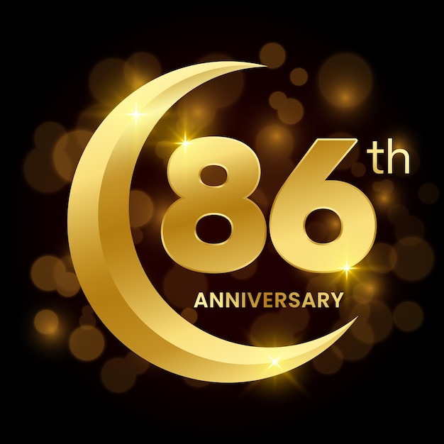 86th Anniversary Template Design with golden half moon concept Logo Vector Template