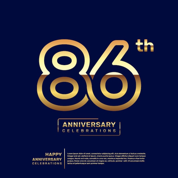 86th year anniversary logo design with a double line concept in gold color