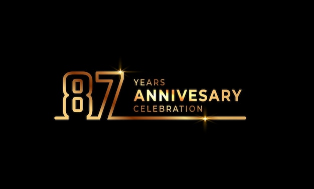 87 Year Anniversary Celebration with Golden Color One Connected Line Isolated on Dark Background