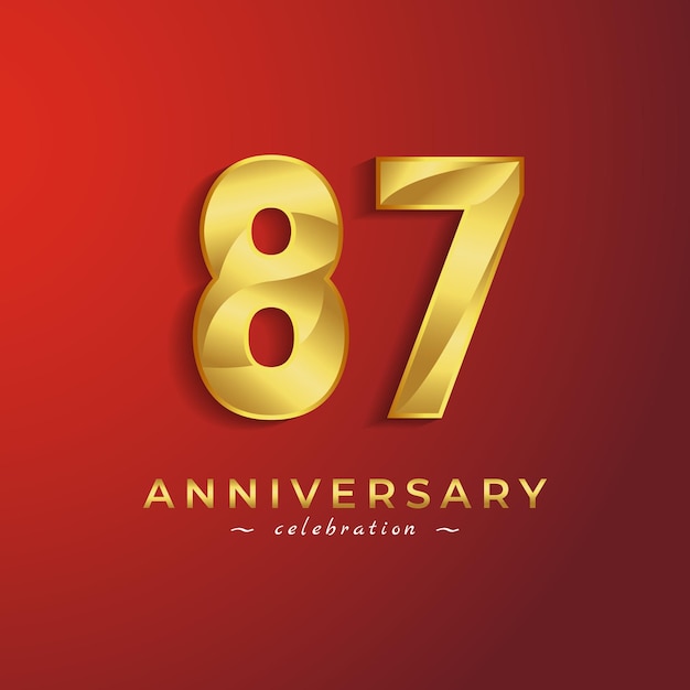 87 year anniversary celebration with golden shiny color for celebration isolated on red background