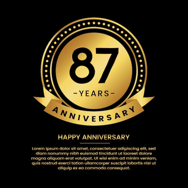 87 years anniversary banner with luxurious golden circles and halftone on a black background and replaceable text speech