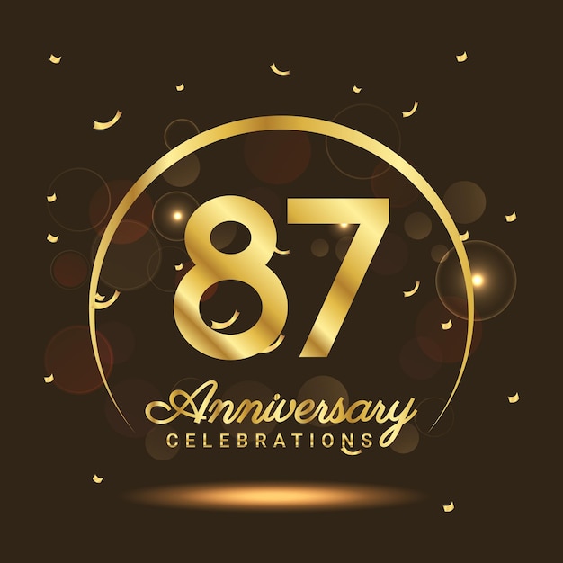 87 years anniversary Half moon anniversary with confetti and a light gold effect on a black and brown background