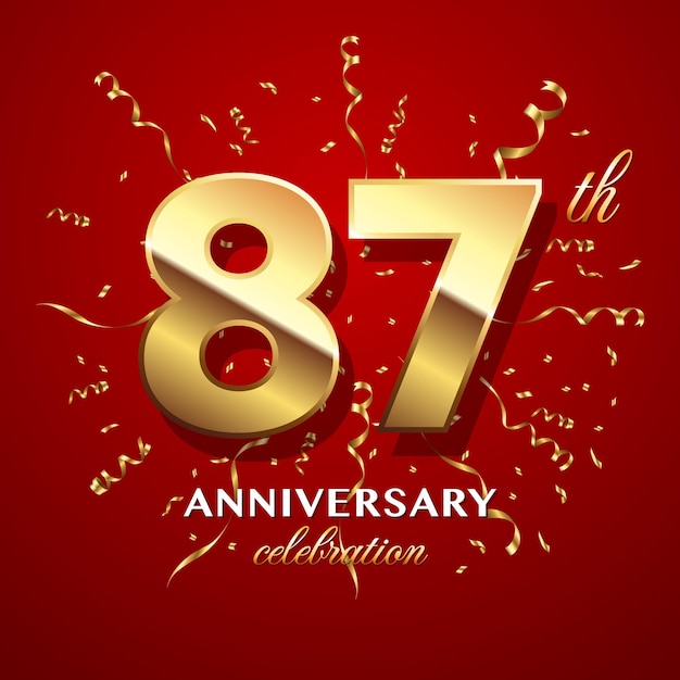 87th Anniversary Celebration Logo design with golden number and ribbon Logo Vector Template