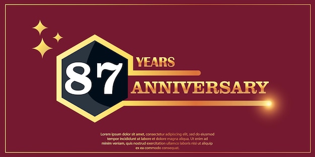 87-я годовщина логотипа золотого цвета с шестигранной формой на красном фоне