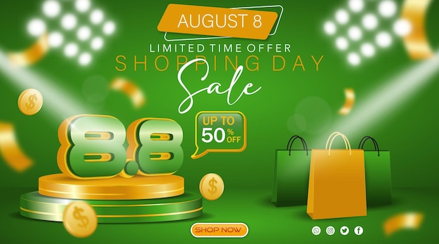 88 flash sale August 8 limited offer promotion banner design web or social media template