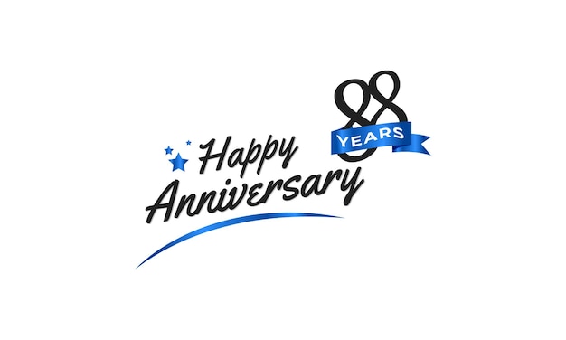 Vector 88 year anniversary celebration with blue swoosh and blue ribbon symbol template design illustration