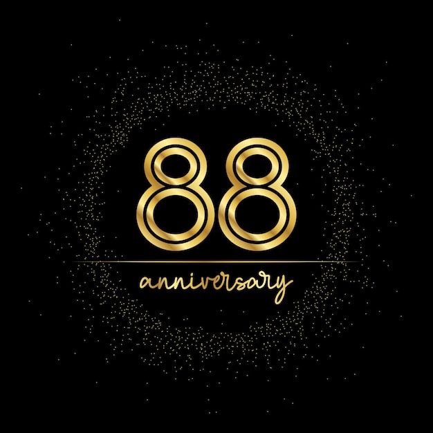 88 years golden number for anniversary with golden glitter and line on a black background