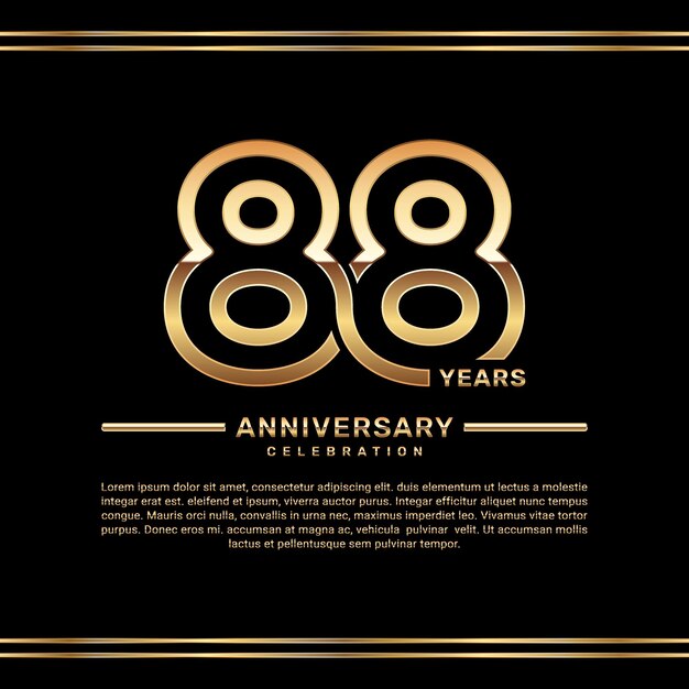 Vector 88th anniversary celebration logo design with double line numbers in gold color