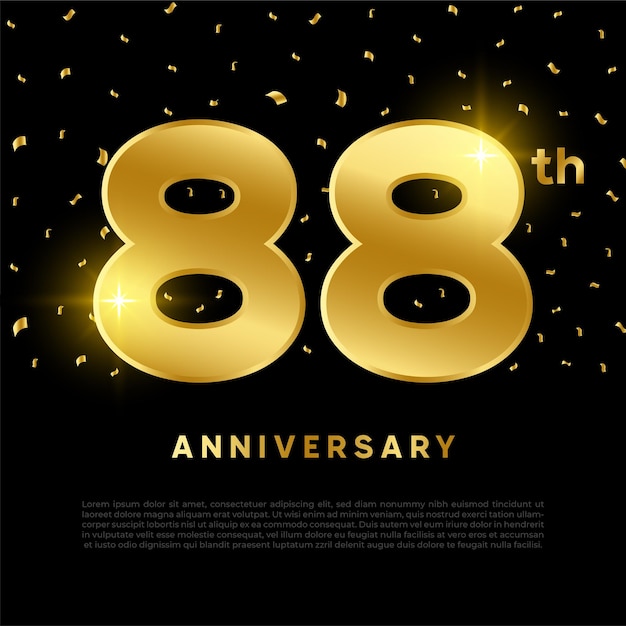 Vector 88th anniversary celebration with gold glitter color and black background