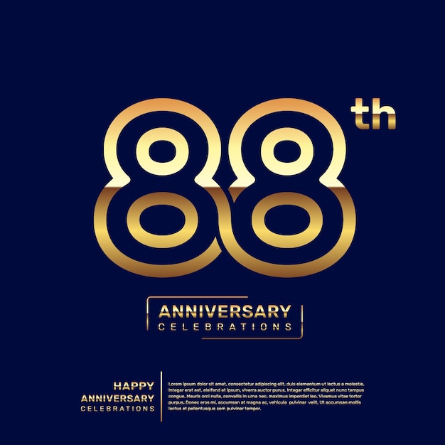 88th year anniversary logo design with a double line concept in gold color