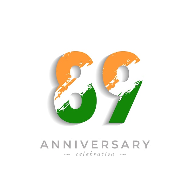 89 year anniversary celebration with brush white slash in yellow saffron and green indian flag color