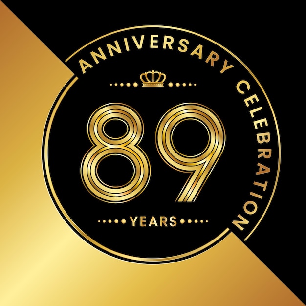 89th Anniversary Anniversary celebration logo design with golden number Logo Vector Template