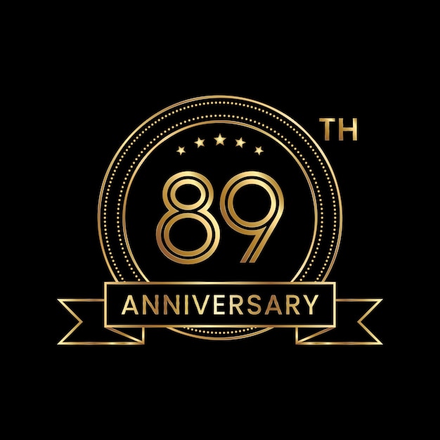 89th Anniversary emblem design with gold color for celebration event Line Art Design Logo Vector