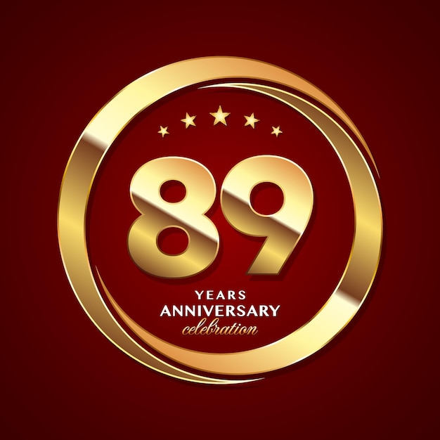 Дизайн логотипа 89-летия с блестящим золотым кольцом в стиле векторного шаблона логотипа
