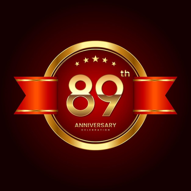 89th Anniversary logo with badge style Anniversary logo with gold color and red ribbon Logo Vector