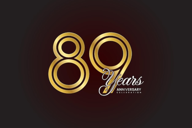 Vector 89th anniversary logo with a golden number and silver text