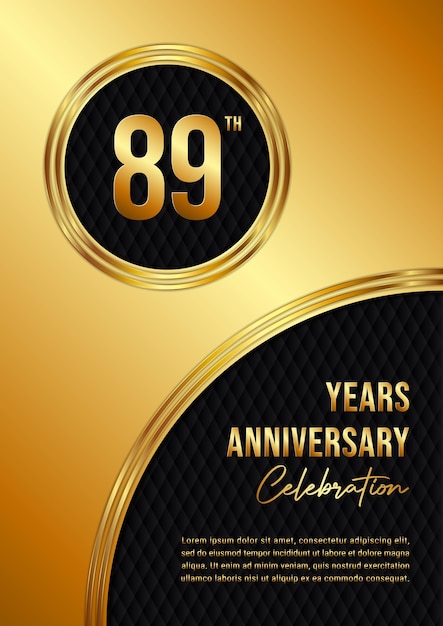 황금 반지 필기 스타일 텍스트 로고 벡터 템플릿이 있는 89주년 럭셔리 로고 디자인