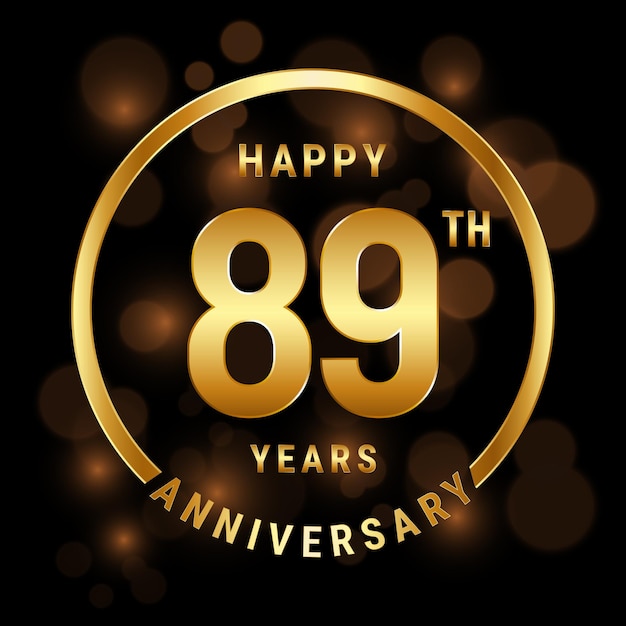 89th Anniversary template design with golden ring and number Vector template illustration