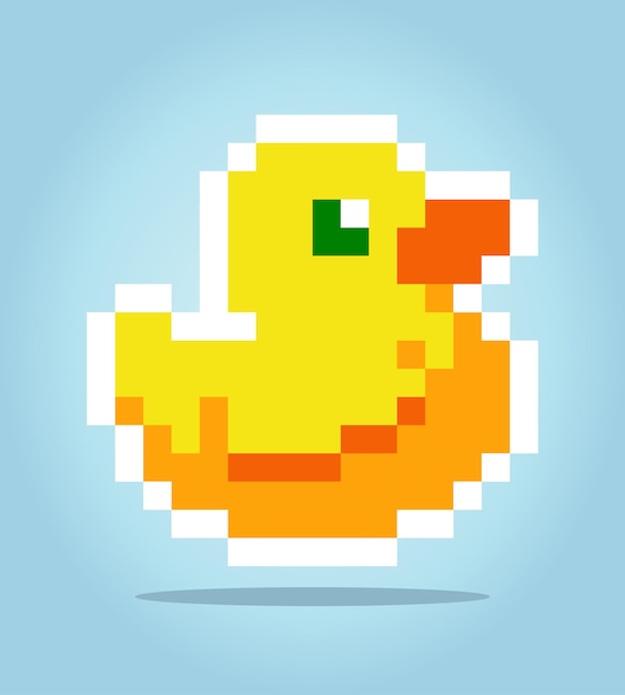 Vector 8bit duck pixels animal game assets in vector illustrations