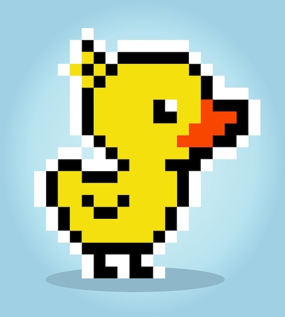 8bit duck pixels Animal game assets in vector illustrations