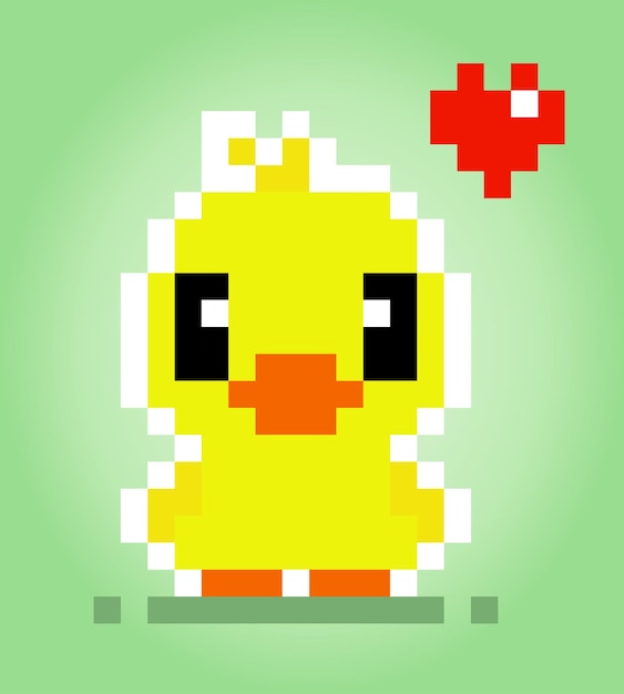 8bit duck-pixels dierenspelactiva in vectorillustraties