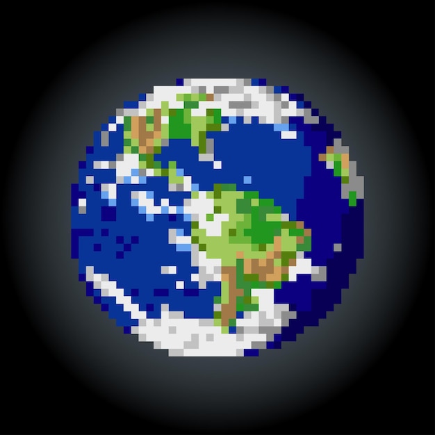 8bit miniatur earth pixel the world in vector illustrations globe in pixel art